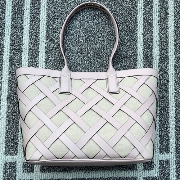 Michael Kors Sienna Large Tote Shoulder Bag Powder Blush Leather Canvas - Picture 5 of 16